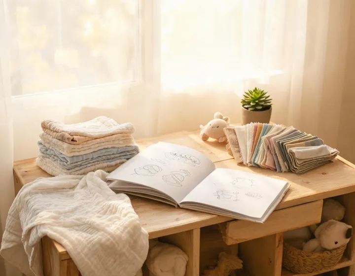 Founder story nursery table with muslin textiles