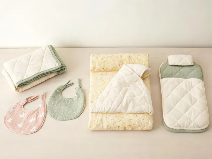 Nursery blankets bibs and nap textiles
